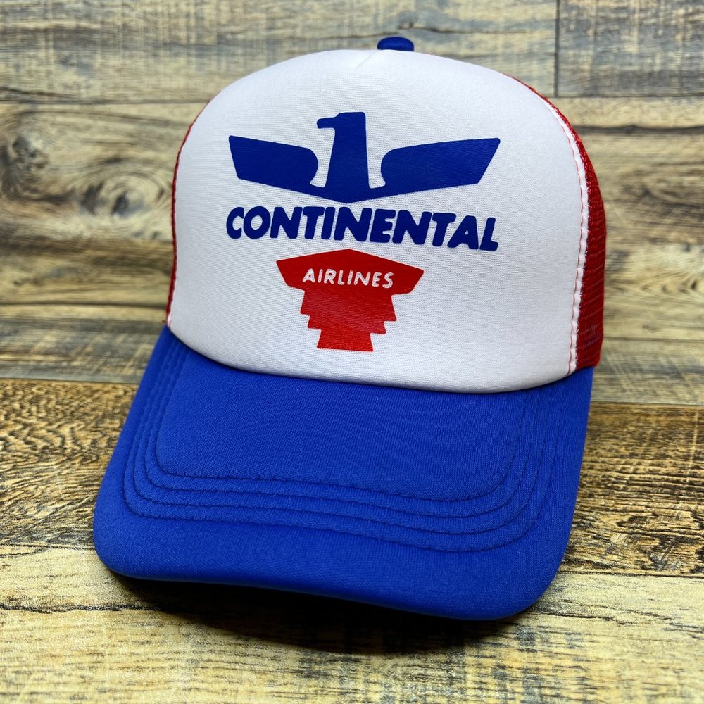 Continental Airlines Mens Trucker Hat Blue Snapback Vintage Logo Baseball Cap - Picture 1 of 8